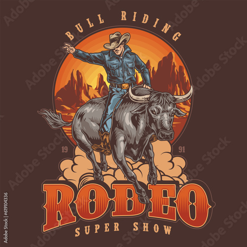 Rodeo show colorful vintage flyer