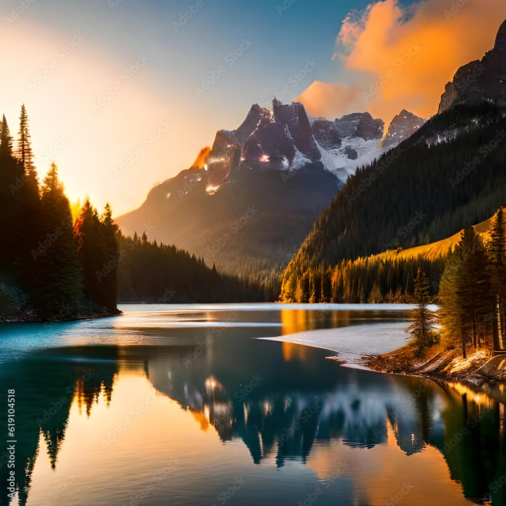 Fototapeta premium sunrise over the lake