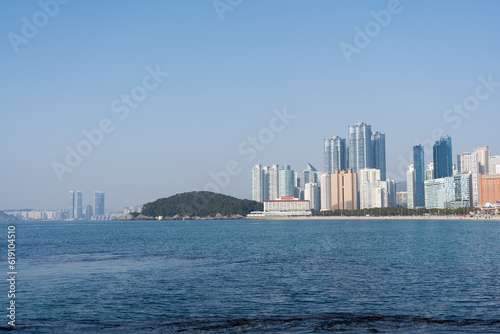 Busan haeundae beach wave of sea for Korean relax in spring South Korea
