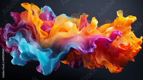 Rainbow liquid. Colorful paint splash. Colored waves background. Generative Ai