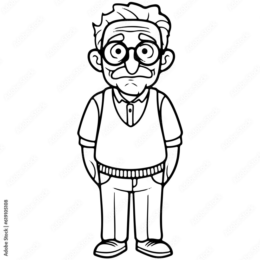 elderly man, old man, Cute elderly man outline vector illustration