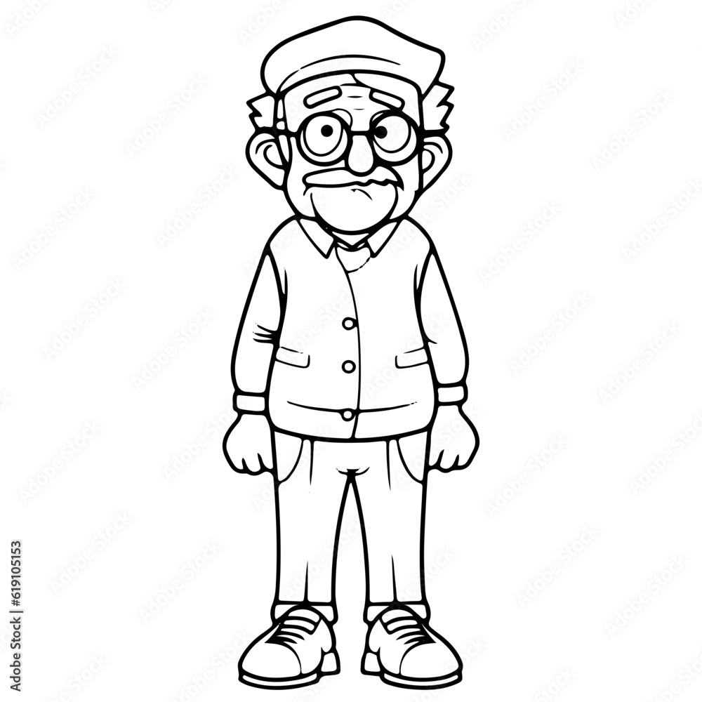 elderly man, old man, Cute elderly man outline vector illustration