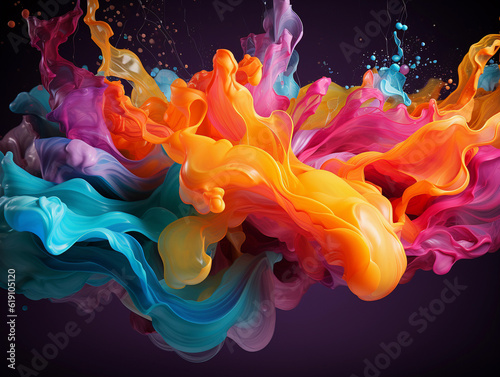 Rainbow liquid. Colorful paint splash. Colored waves background. Generative Ai