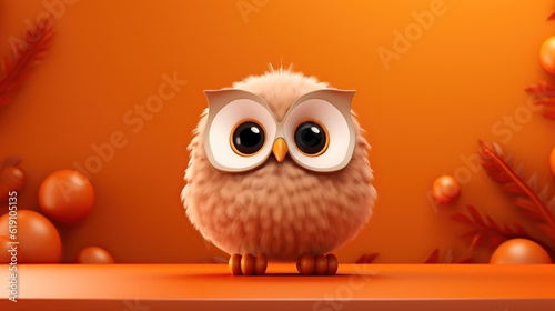 owl on a podium on a orange background
