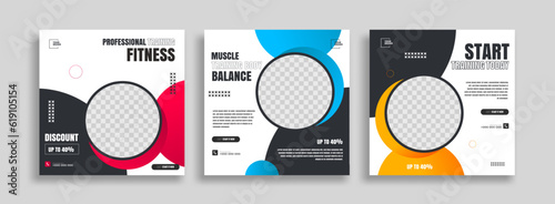 posts on social media vector illustration. Stylish graphics templates posts. dynamic abstractions typography photo. modern art paint and brush stains, fitness subjects gym. design frame post Template