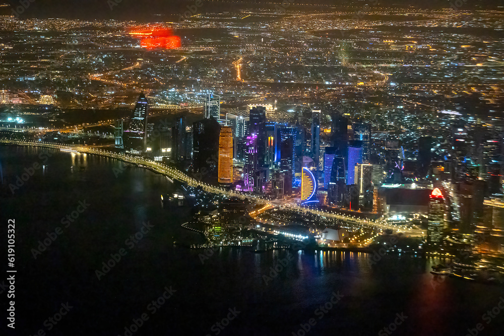 Aerial View of west Bay Doha City from Aeroplan window