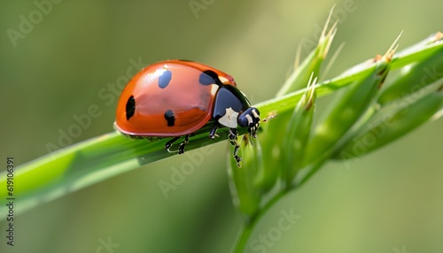 Adorable Ladybug Exploring the Green Blades of Grass