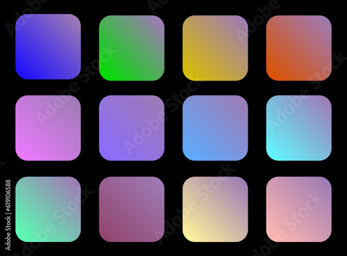 Colorful Heather Color Shade Linear Gradient Palette Swatches Web Kit Rounded Squares Template Set