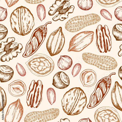 Pattern with hazelnut, walnut and peanut.