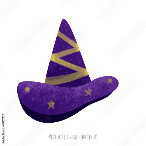 Purple magic witch hat hand drawn in halloween day , isolated on white background  ,vector illustration EPS 10