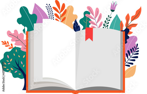 Open book with colorful leaves