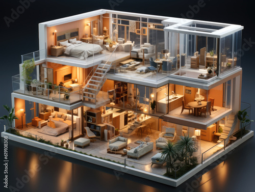 Model of furnished home apartment professional, Mockups Design 3D, High-quality Mockups, Generative Ai © ACE STEEL D