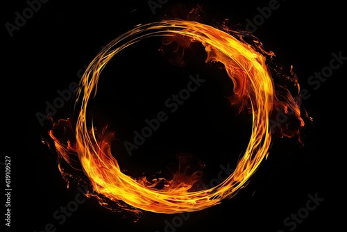 Abstract Fire Ring on Black Background. Isolated Circle of Flames, Design Art and Illustration