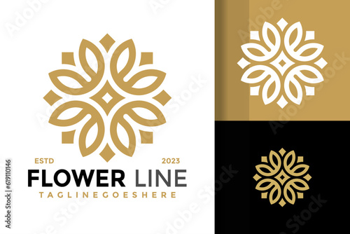 Luxury flower line art logo design vector symbol icon illustration