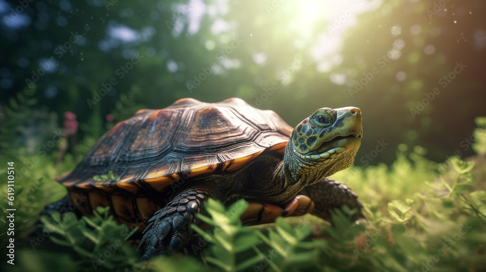 Obraz premium turtle on the grass HD 8K wallpaper Stock Photographic Image