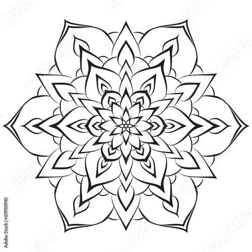 Flower mandala coloring page. Simple symmetric floral shape for mindful coloring