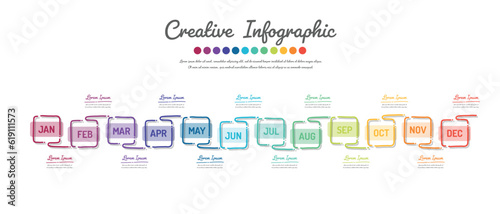 Presentation business, Infographic hand drawn for 12 months, 1 year,  Can be used for timeline, Doodle infographic vector.