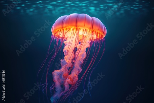 A jellyfish floating in the ocean under water. Generative AI image. © Alexandr