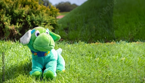 Playful Gumby Plush Dog Toy for Fun-Filled Entertainment, Outdoor Grass field