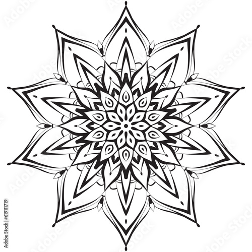 Flower mandala coloring page. Simple symmetric floral shape for mindful coloring