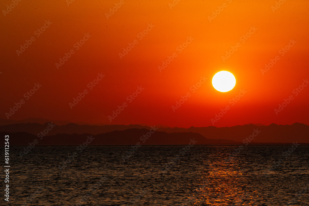 Fiery sunset in Egypt over the Red sea