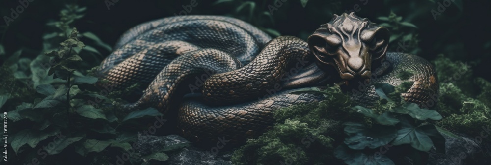 A snake that is laying down on a rock. Generative AI image. A snake that is laying down on a rock. Generative AI image.