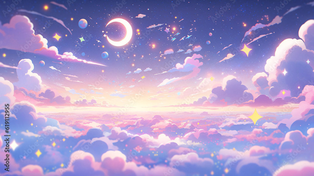 Fairy tale world dream starry sky illustration, caring poster for World Autism Day Fairy tale world dream starry sky illustration, caring poster for World Autism Day