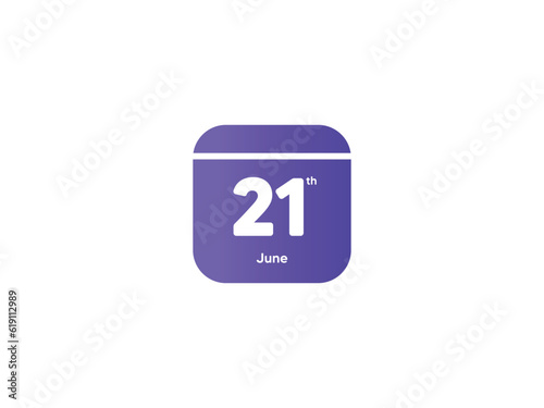 21th June calendar date month icon with gradient color, flat design style vector illustration
