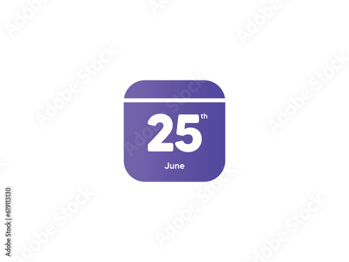 25th June calendar date month icon with gradient color, flat design style vector illustration