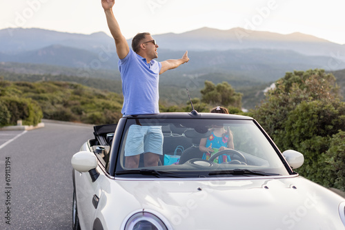 Family enjoying road trip and summer vacation.