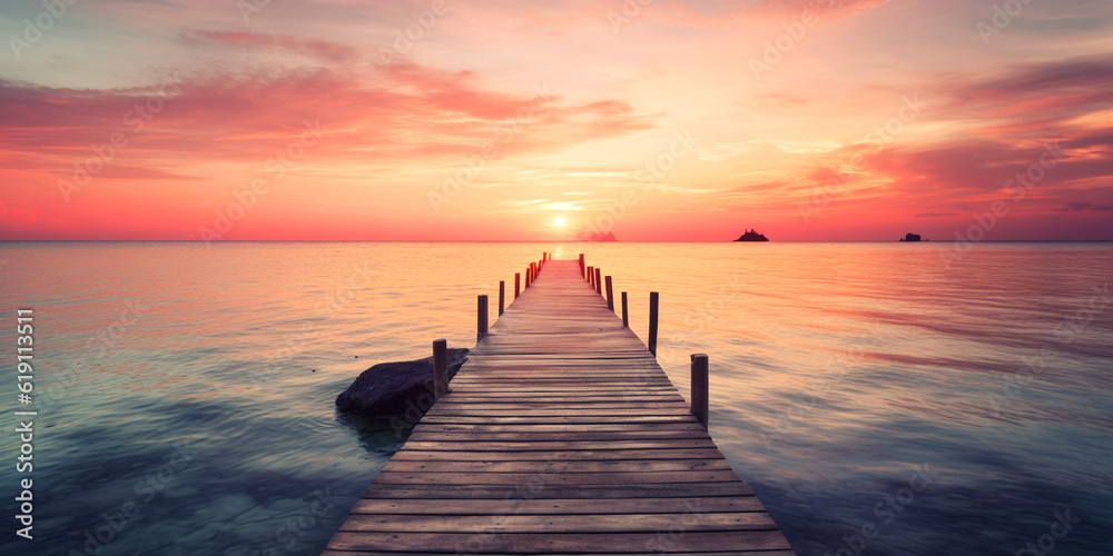 Fototapeta premium Steg am Strand, Sommer am Meer, generative AI