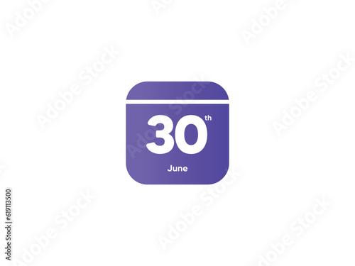 30th June calendar date month icon with gradient color, flat design style vector illustration
