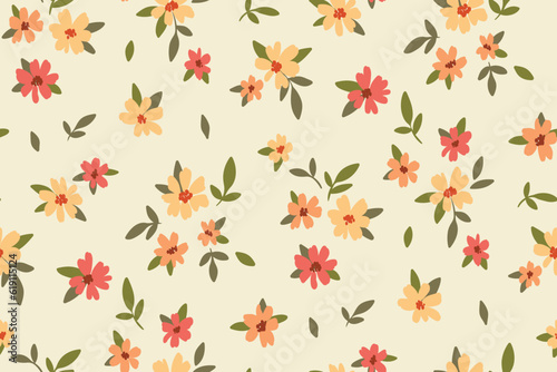 Seamless floral pattern, liberty ditsy print with cute small flora. Pretty botanical design for fabric, textile: tiny hand drawn flowers, leaves, gentle meadow on light background. Vector illustration