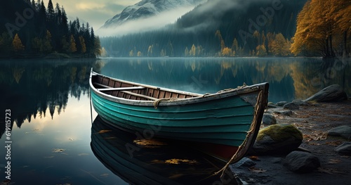 Old wooden boat docked in a lake © Photo And Art Panda