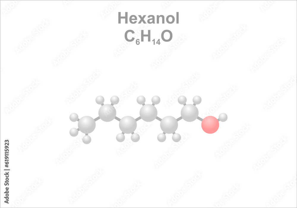 Simplified scheme of the hexanol molecule. Odor is described as pleasant and sweet. 