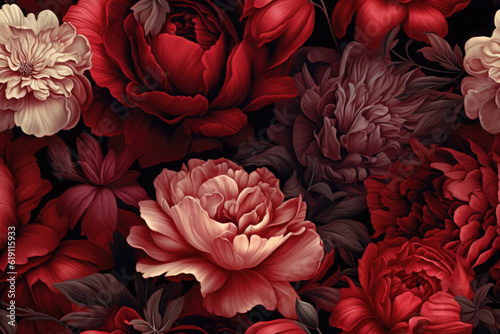 Bunte Vintage und Retro Blumen - Nahtloses Muster - Florale Textur im Aquarel Stil auf dunklen Hintergrund © Karat