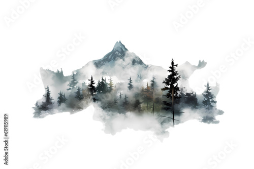 snow covered mountains watercolor painted, isolated on white, transparent © Lucas