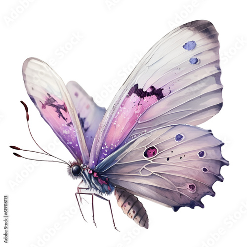 Watercolor cute pink butterfly illustration Generative AI, png image.