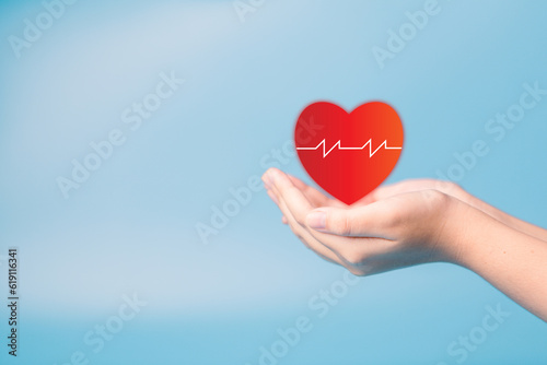 foster home concept. hands holding red heart, health care, love, organ donation, mindfulness, wellbeing, family insurance and CSR concept, world heart day, world health day, world mental health day.