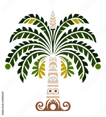palm trees coconut, tropical tribal illustration, vector icon decoration ornament.