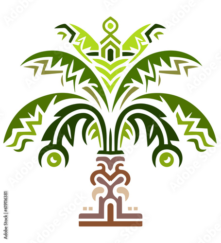 palm trees coconut, tropical tribal illustration, vector icon decoration ornament.