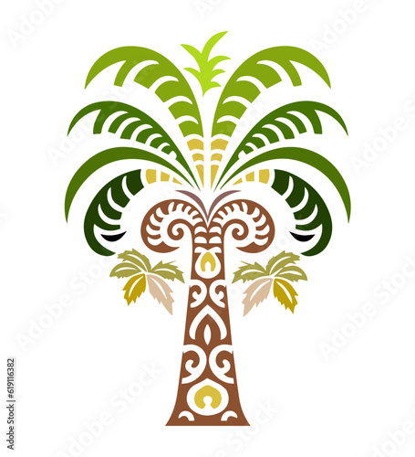 palm trees coconut, tropical tribal illustration, vector icon decoration ornament.
