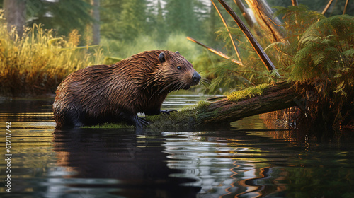 otter in the river HD 8K wallpaper Stock Photographic Image