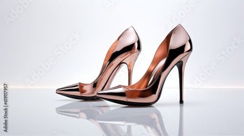 A pair of high heeled shoes sitting on top of a table. Generative AI image.