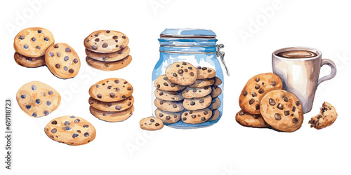 watercolor Chocolate Chip Cookies clipart for graphic resources