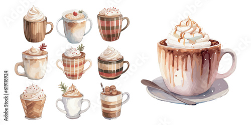 watercolor christmas Hot Cocoa clipart for graphic resources
