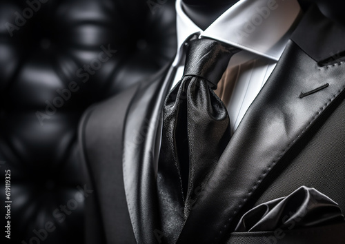 Closeup black suit for businessman, Generative Ai