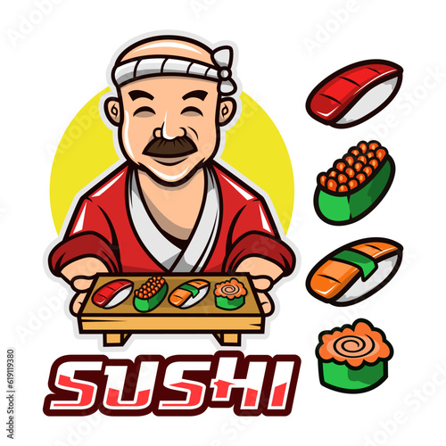 sushi chef cartoon mascot logo