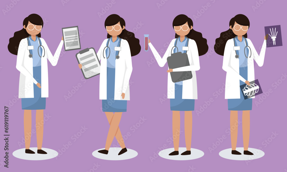 Bundle of 4 woman character set of various professions, lifestyles and expressions of each character Bundle of 4 woman character set of various professions, lifestyles and expressions of each character