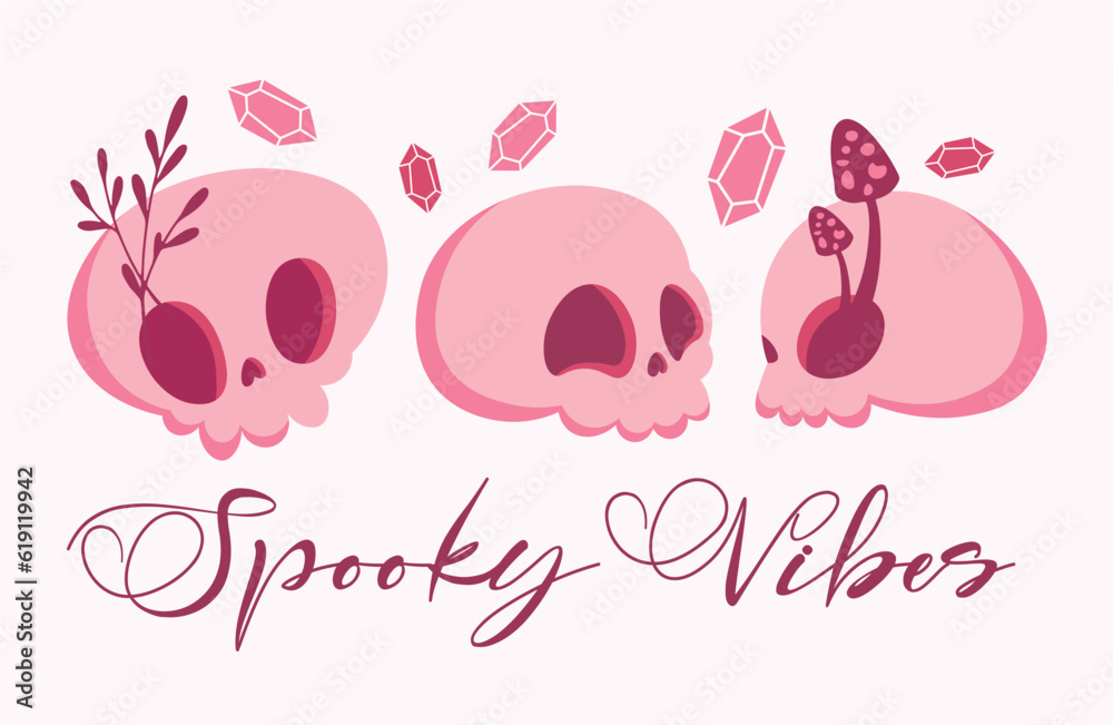 Cute pink skull and flower pattern background Cute pink skull and flower pattern background